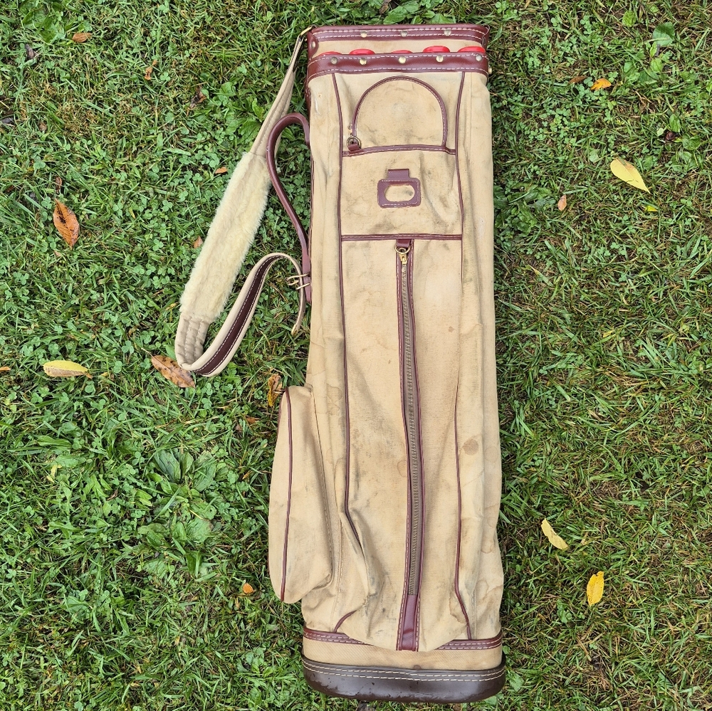 Vintage 1950's Atlantic Canvas/Leather 13-Way Sunday Carry Golf Bag with Strap - Picture 9 of 11